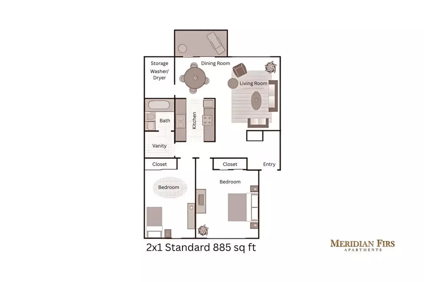 Two Bedroom One Bath Standard D210 floor plan