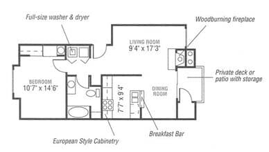 1 Bed 1 Bath floor plan