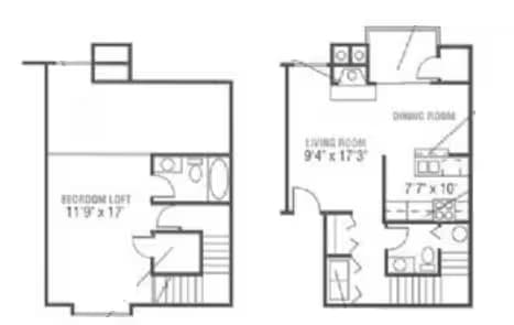 1 Bed 1 Bath floor plan