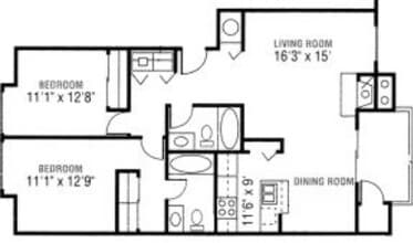 2 Bed 2 Bath A floor plan