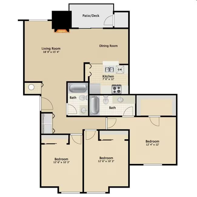 3 Bed 2 Bath A floor plan