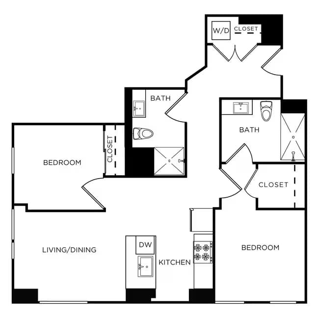 2 Beds • 2 Bath 906 floor plan