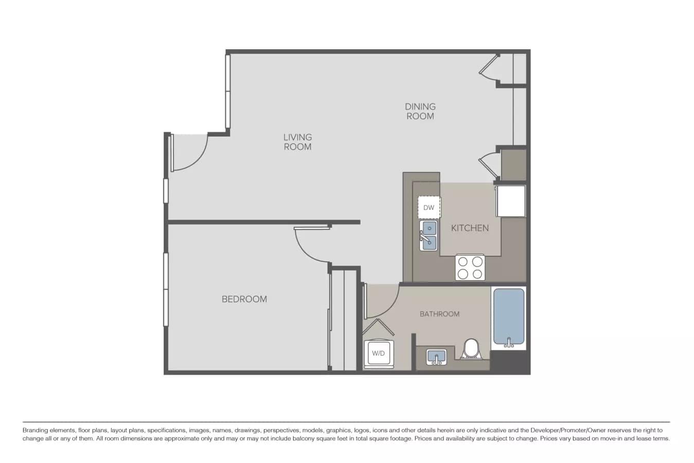 Plan AT1 - 1 Bed / 1 Bath Townhome 432 floor plan