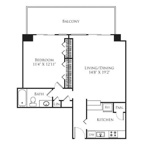 1 Bedroom Tower 55-04E floor plan