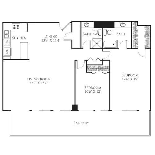 2 Bedroom - Tower 55-14D floor plan