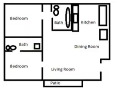 2 Bed 2 Bath floor plan
