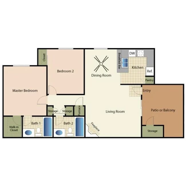 2 Bed 2 Bath B 40 floor plan
