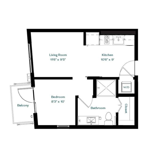 1 Bedroom 1 Bathroom A, B, D 85-405C floor plan