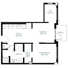 1 Bedroom 1 Bathroom G, H 85-101C floor plan