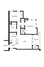 2BD, 1BTH B1.1 719-1101 floor plan