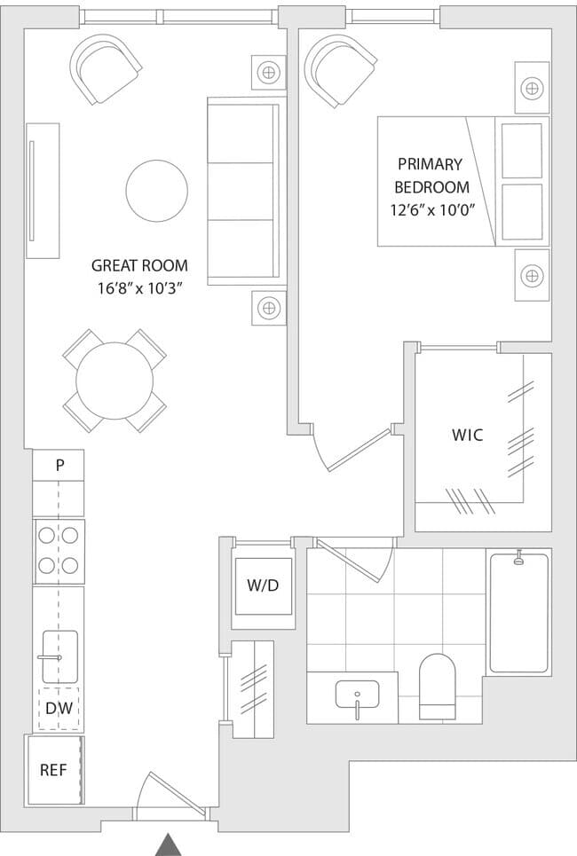 1 BR H 827 floor plan