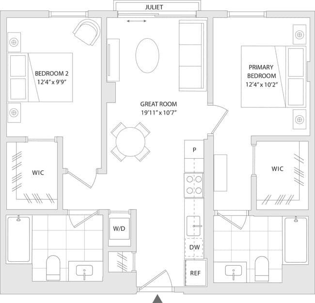 2 BR B 318 floor plan
