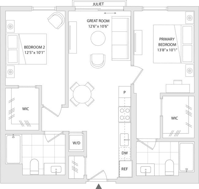 2 BR U 616 floor plan