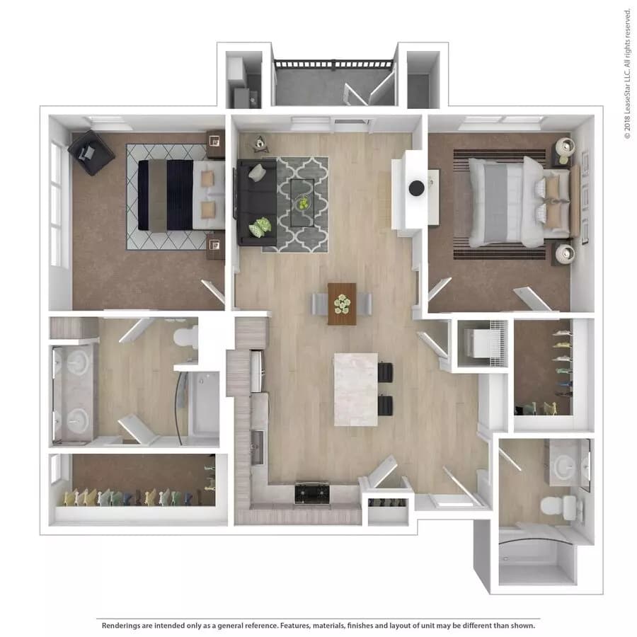 2 Bed 2 Bath 348 floor plan