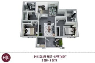 2 bedroom 2 bath 090 floor plan