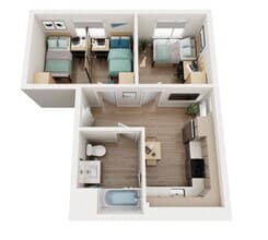 2BR/1BA floor plan