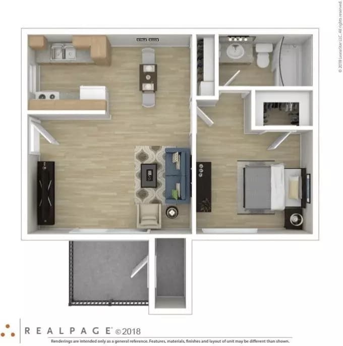 1BR/1BA floor plan