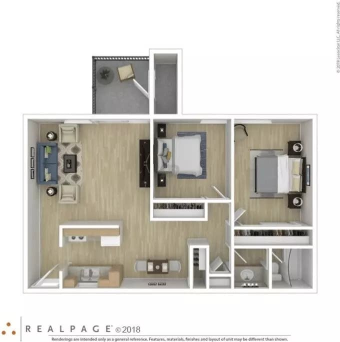 2BR/1BA floor plan