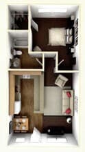 1 Bed x 1 Bath floor plan