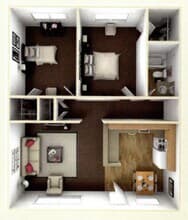 2 Bed x 1 Bath floor plan