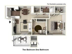 2 Bedroom 1 Bathroom floor plan