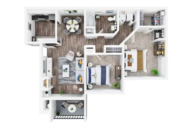 2 Bedroom 1 Bath 216 floor plan