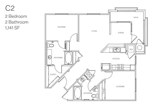 2 Beds • 2 Bath 09-312 floor plan
