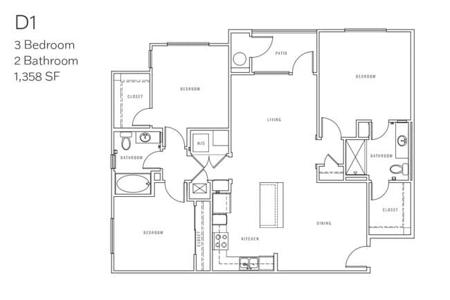 3 Beds • 2 Bath 01-311 floor plan