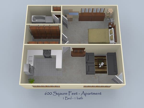 1 bedroom 1 bath 606 floor plan