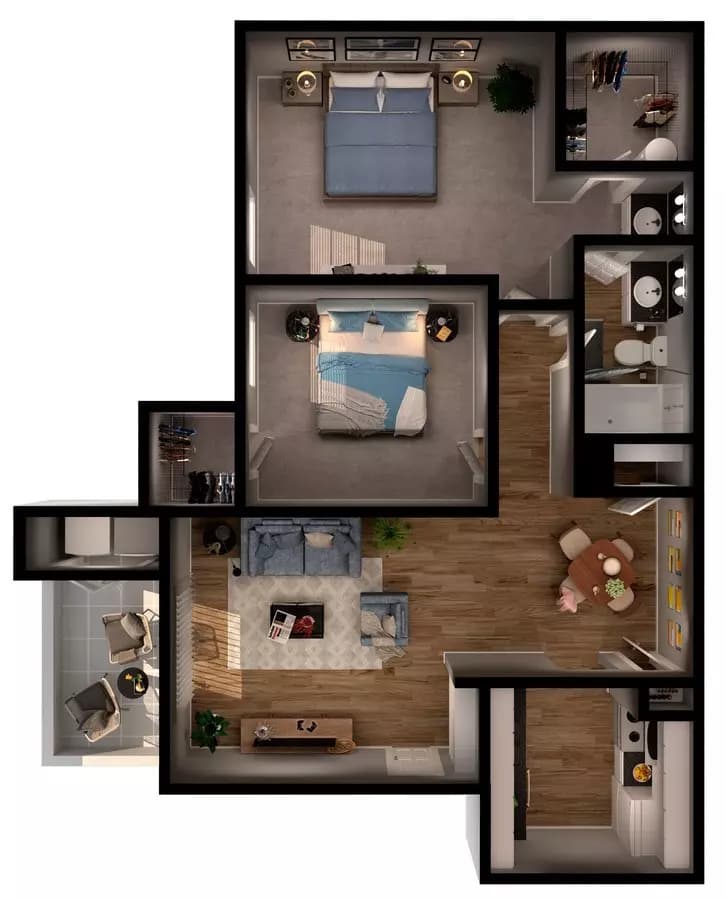 2 Beds • 1 Bath 065 floor plan