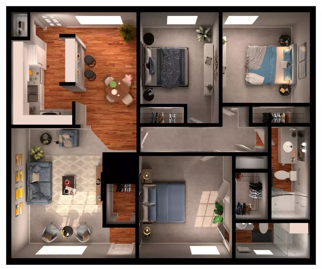3BR/2bth (gas) D7 floor plan