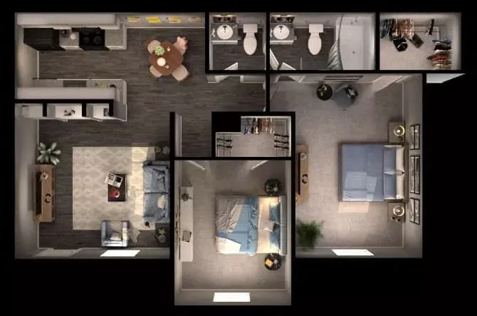2 Beds • 1 Bath 038 floor plan