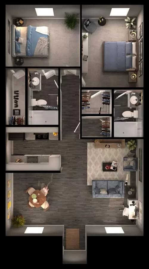 2 Beds • 2 Bath 100 floor plan