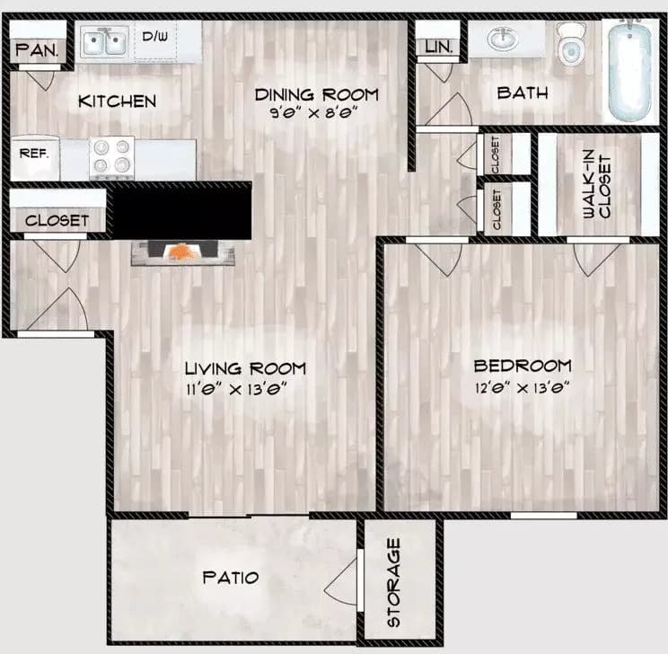 1 Bed • 1 Bath 6416 floor plan
