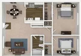 2 Beds • 1 Bath 266 floor plan
