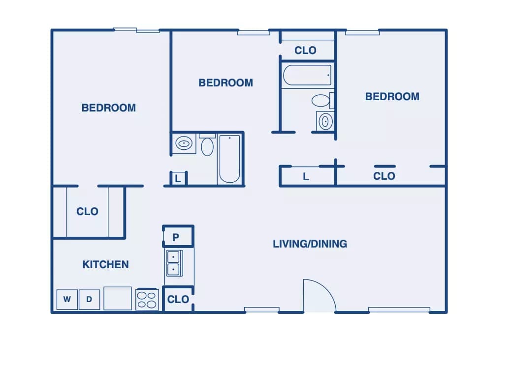 3 Beds • 2 Bath floor plan