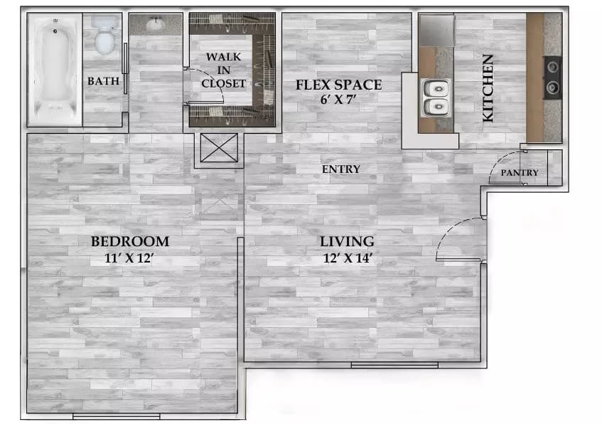 1 Bed • 1 Bath 2-504 floor plan
