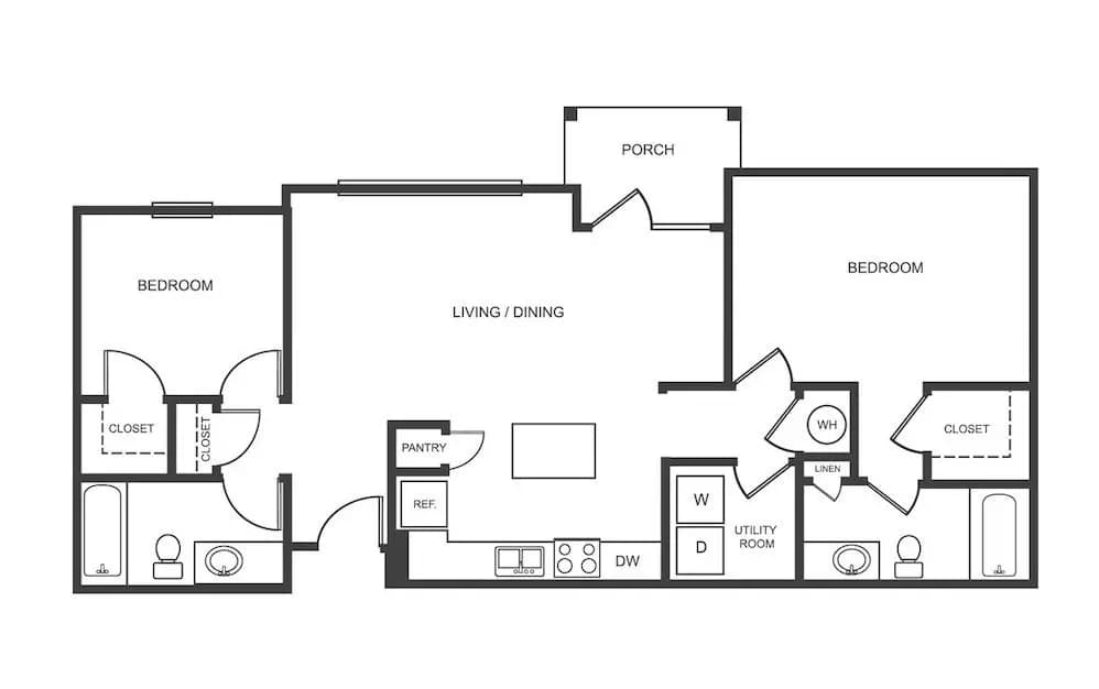 2 Beds • 2 Bath B1 floor plan