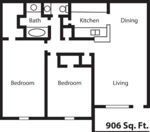 1 Bed • 2 Bath floor plan