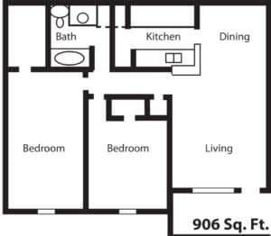2 Beds • 1 Bath floor plan