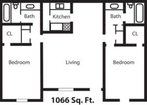 2 Beds • 2 Bath floor plan