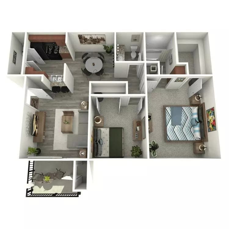 2 Beds • 1 Bath 1902 floor plan