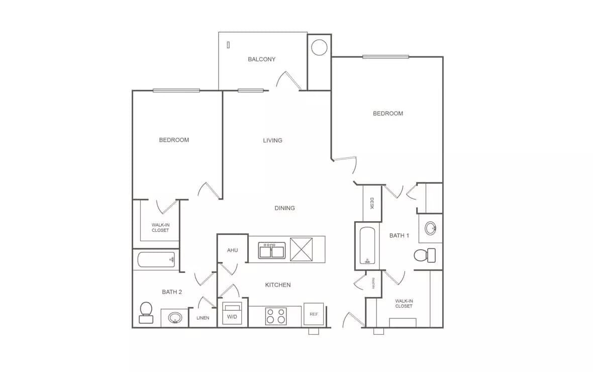 2 Beds • 2 Bath B1 floor plan