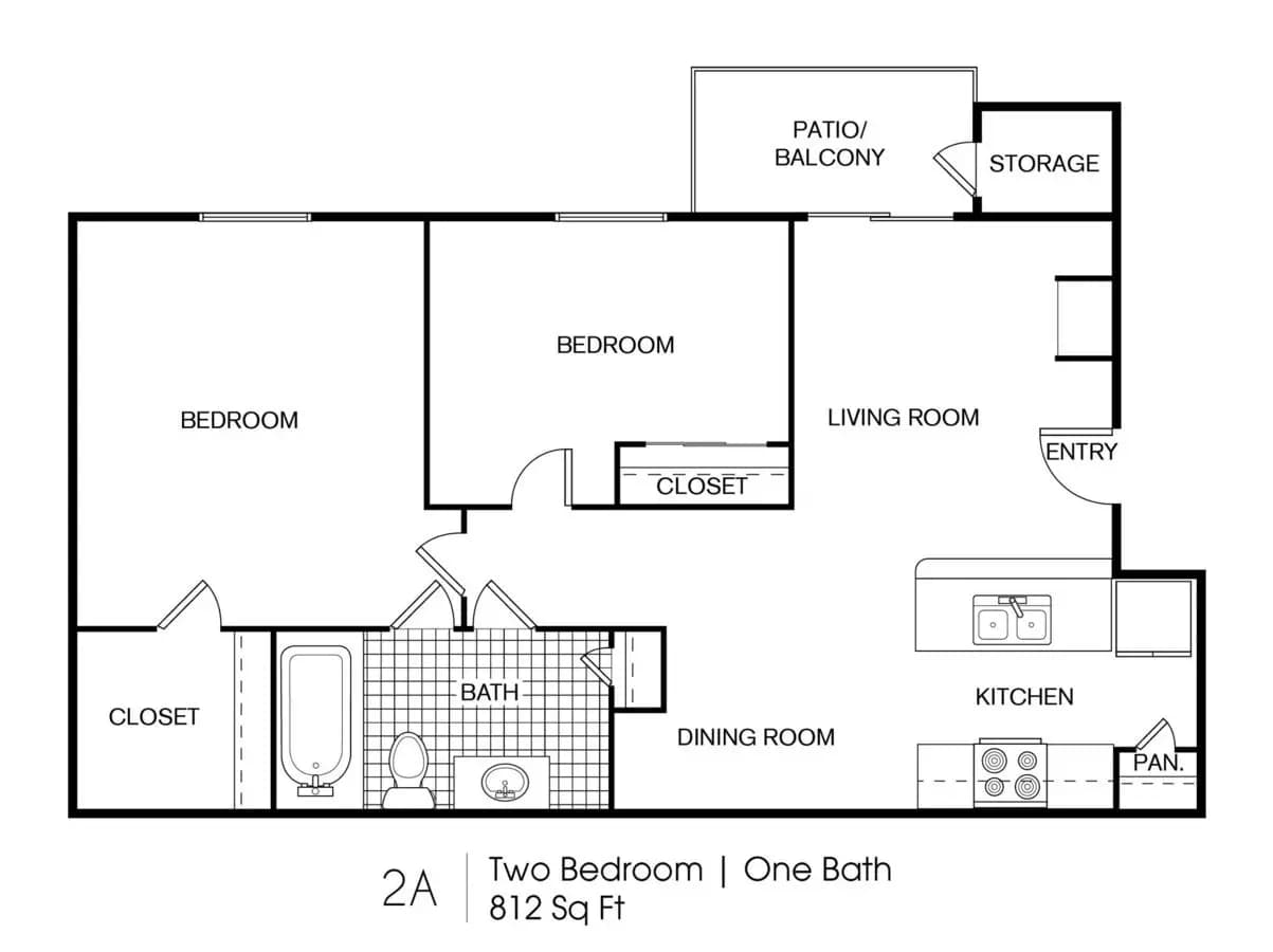 2 Beds • 1 Bath 2707 floor plan