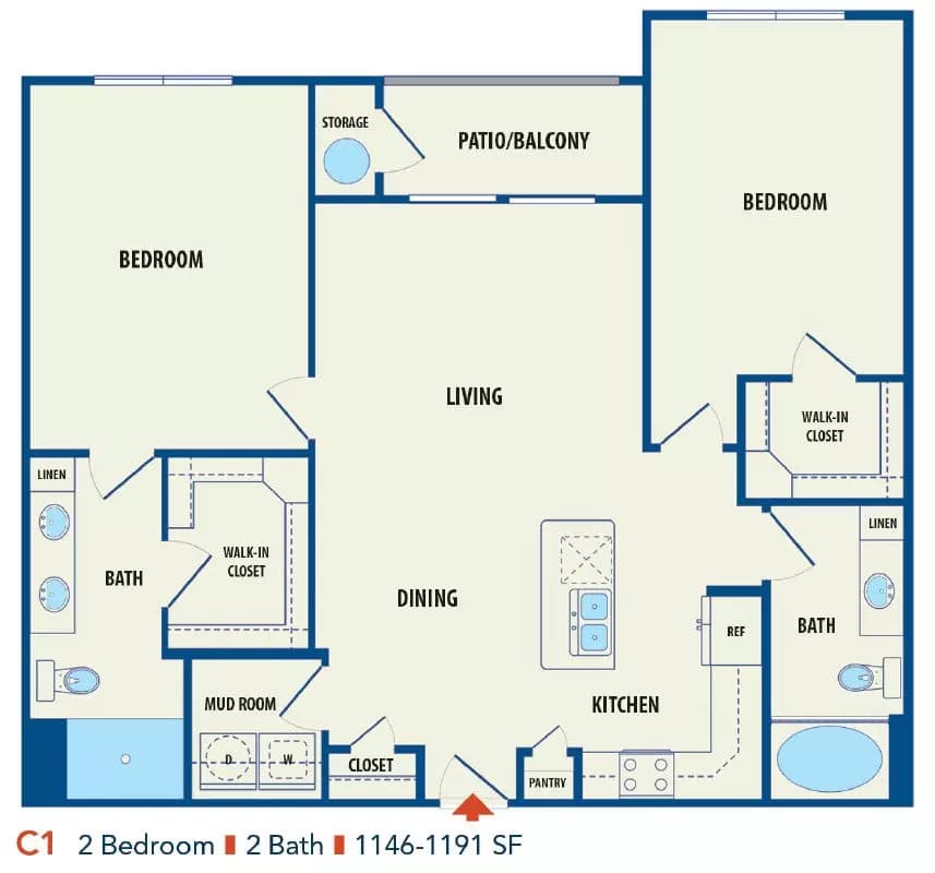 2 Beds • 2 Bath 437 floor plan
