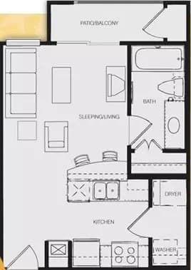 1x1 Studio Private floor plan