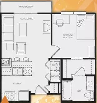 1x1 Private floor plan