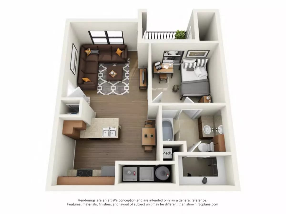 1x1 Private floor plan