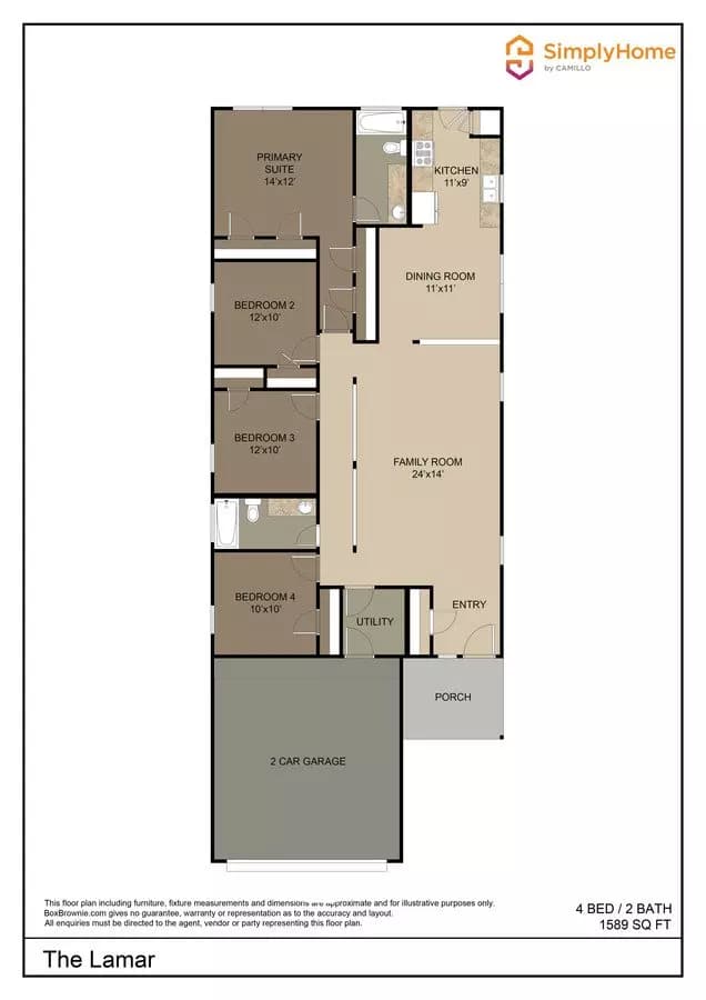 4 Beds • 2 Bath floor plan