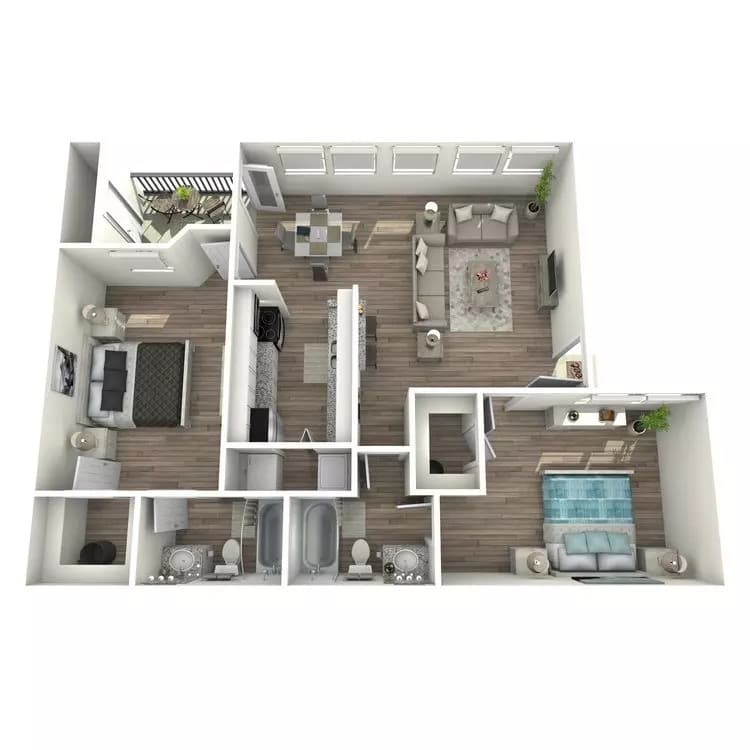 2 Beds • 2 Bath Stewart floor plan